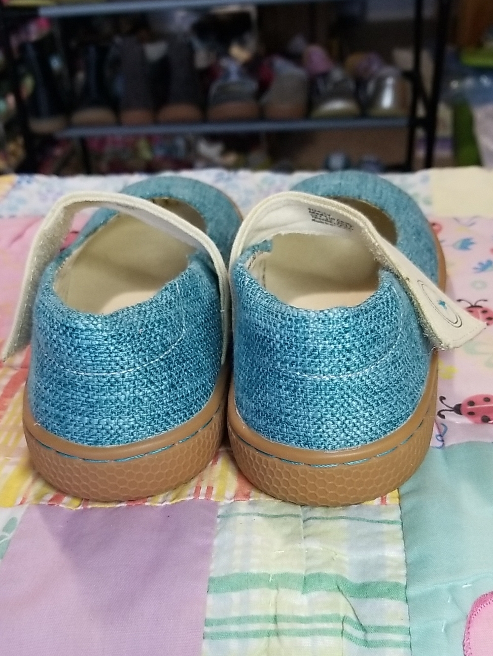 Livie & Luca Teal/ Turquoise Canvas Mary Jane with Cream Strap HTF Size 1 Youth - Picture 4 of 9